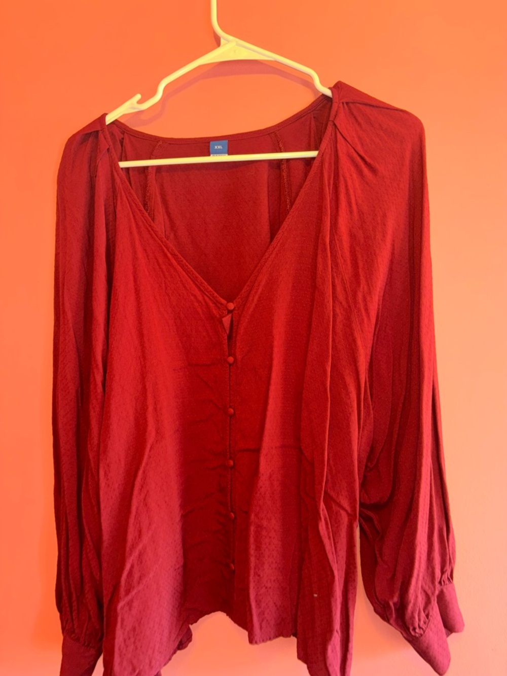 Old Navy Deep Red Button-Front Peasant Blouse